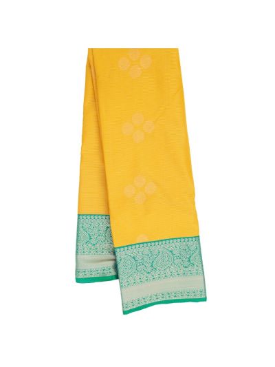 GraceCharm Art Silk Mustard Yellow Floral Butta with Zigzag Pallu Saree