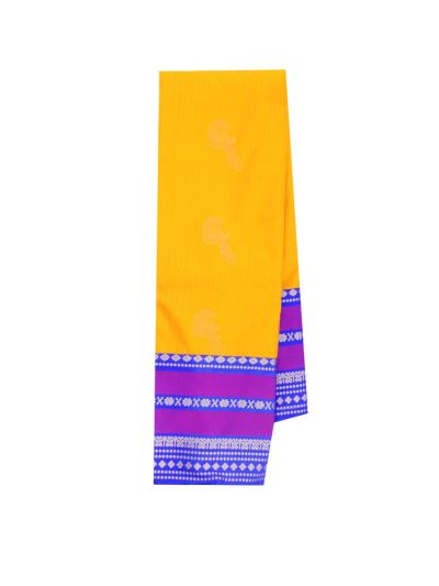GraceCharm Art Silk Yellow Butta with Contrast Paisley Pallu Saree