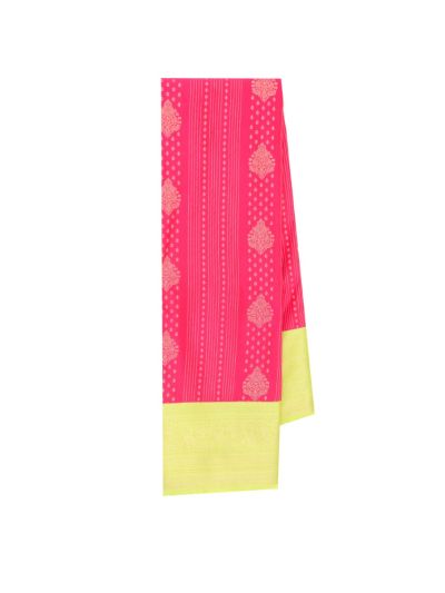 GraceCharm Art Silk Rani Pink Zari Striped Butta with Lime Green Pallu Saree