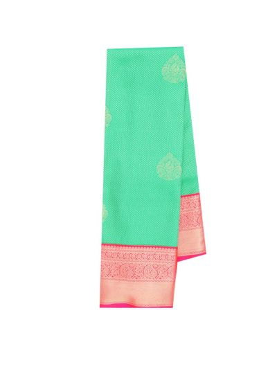 GraceCharm Art Silk Sea Green Floral Butta Pink Contrast Zari Border Saree