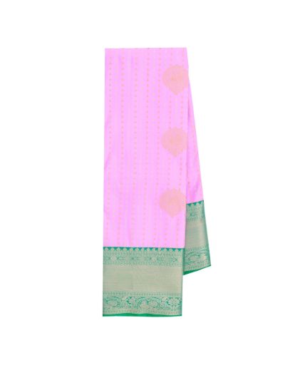 GraceCharm Art Silk Lavender Pink Butta with Sea Green Zari Border Saree