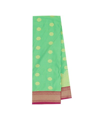 GraceCharm Art Silk Green Polka Butta with Rani Pink Zari Border Saree