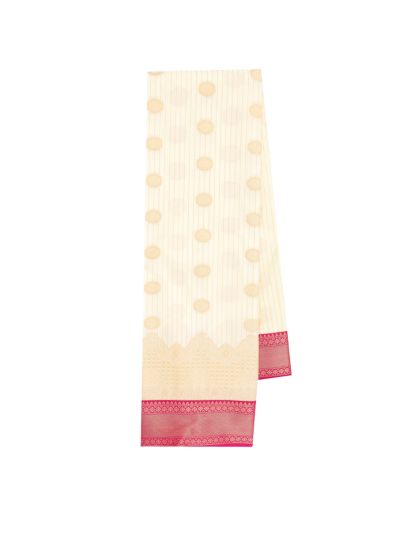 GraceCharm Art Silk Ivory Gold Polka Butta with Rani Pink Zari Border Saree