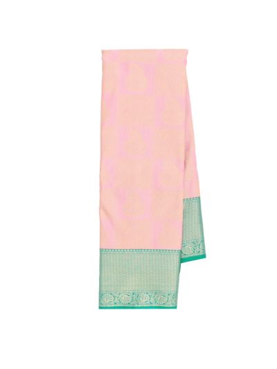 GraceCharm Art Silk Baby Pink Checks Paisley Butta with Sea Green Border Saree