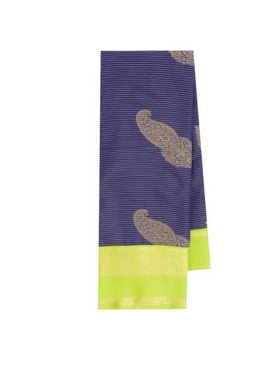 GraceCharm Art Silk Navy Blue Zari Stripes Paisley Butta with Floral Jaal Pallu Saree
