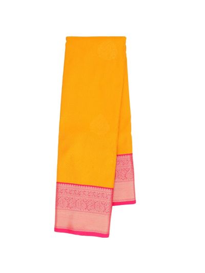 GraceCharm Art Silk Mango Yellow Butta with Floral Jaal Pallu Saree