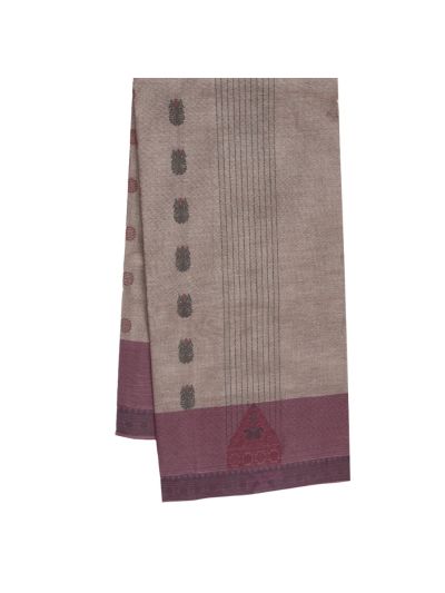 GraceCharm Cotton Taupe Brown Floral Butta with Geometric Pallu Saree