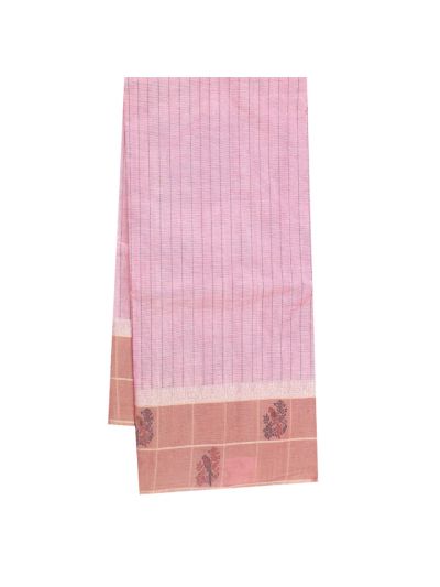 GraceCharm Cotton Blush Pink Striped with Lovebirds Pallu Saree