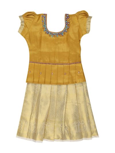 Charming Girls Readymade Stone Work Art Silk Pattu Pavadai Set