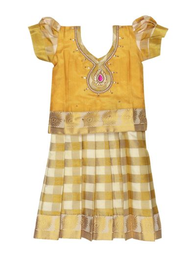 Charming Girls Readymade Stone Work Art Silk Pattu Pavadai Set