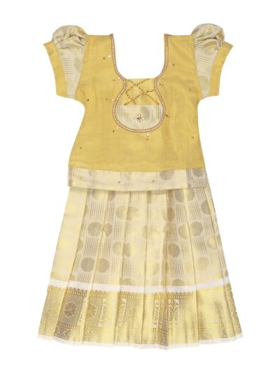 Charming Girls Readymade Stone Work Art Silk Pattu Pavadai Set