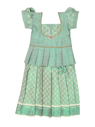 Charming Girls Readymade Stone Work Art Silk Pattu Pavadai Set