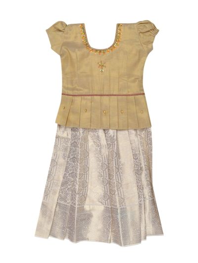 Charming Girls Readymade Stone Work Art Silk Pattu Pavadai Set