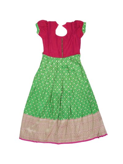 Charming Girls Banarasi Readymade Long Frock – Festive Elegance