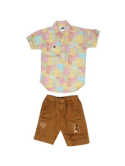 Graceful Essence Boys Trendy Cotton Printed Shirt and Shorts Set