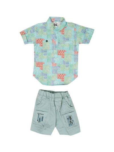 Graceful Essence Boys Trendy Cotton Printed Shirt and Shorts Set