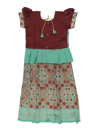Charming Girls Readymade Stone Work Art Silk Pattu Pavadai Set