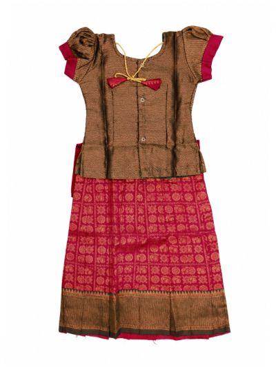 Charming Girls Readymade Stone Work Art Silk Pattu Pavadai Set