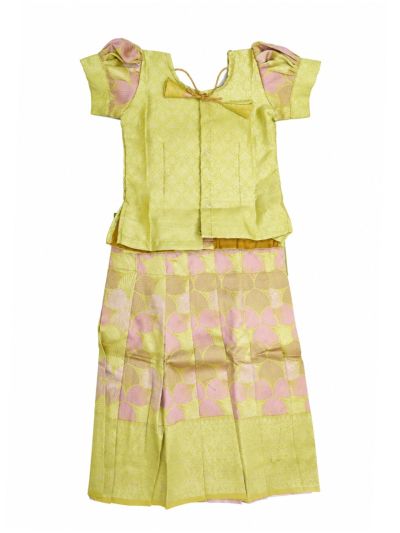  Charming Girls Readymade Stone Work Art Silk Pattu Pavadai Set