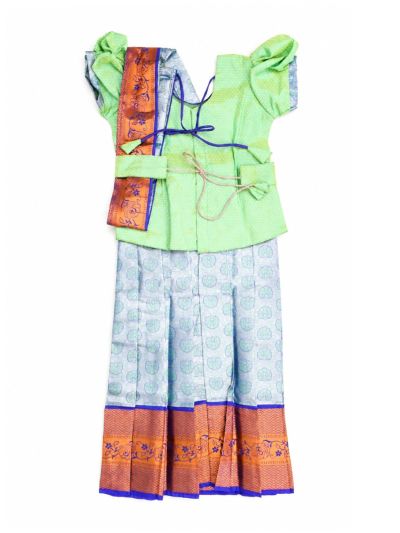 Charming Girls Readymade Stone Work Art Silk Pattu Pavadai Set