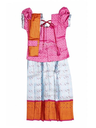 Charming Girls Readymade Stone Work Art Silk Pattu Pavadai Set