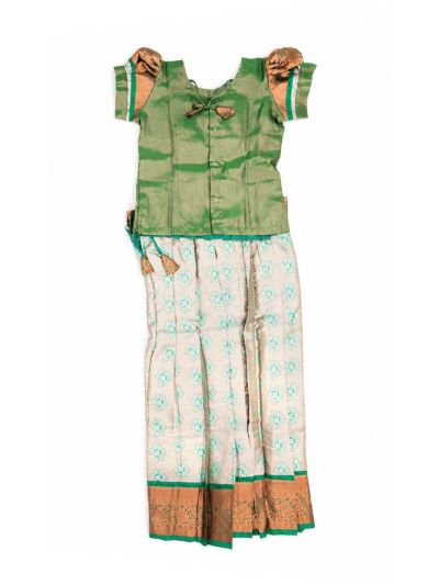 Charming Girls Readymade Stone Work Art Silk Pattu Pavadai Set