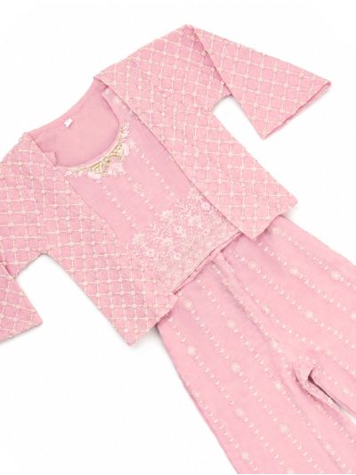 Gracecharm Girls Lattice Embroidered Shrug Top and Palazzo Set