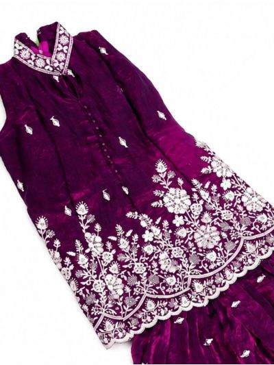 Gracecharm Girls Embroidered Top and Palazzo Set with Dupatta