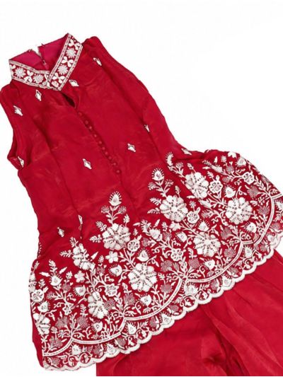 Gracecharm Girls Embroidered Top and Palazzo Set with Dupatta