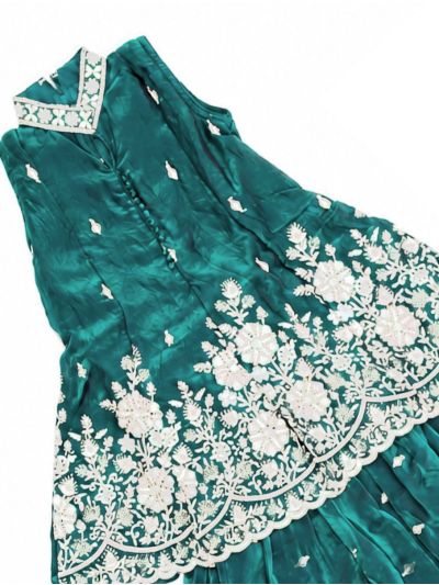 Gracecharm Girls Embroidered Top and Palazzo Set with Dupatta