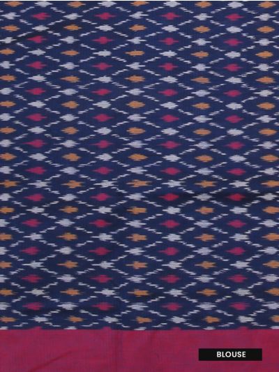 Gracecharm Pochampally Cotton Ikat Geometric Design with Border Saree