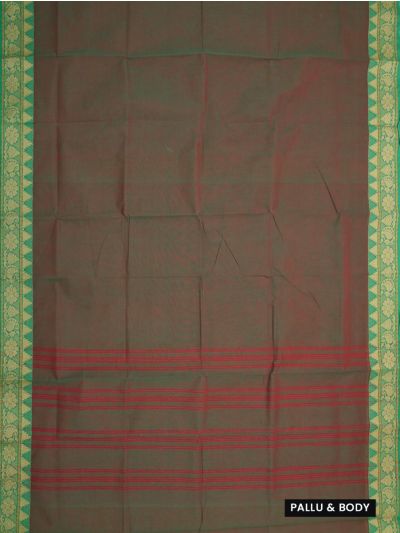 Gracecharm Chettinad Cotton Plain with Contrast Border Saree - Without Blouse
