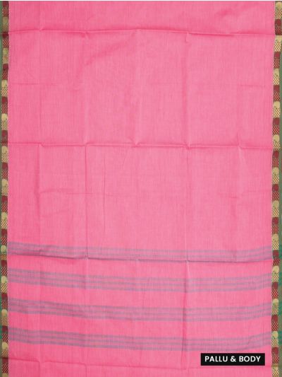 Chettinad Cotton Plain with Paisley Geometric Border Saree - Without Blouse
