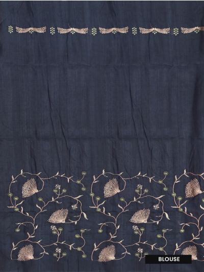 Gracecharm Semi Tussar Peacock Feather Floral Border Saree with Small Floral Buttas