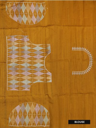 Gracecharm Semi Tussar Grid Check Saree with Multicolor Diamond Border