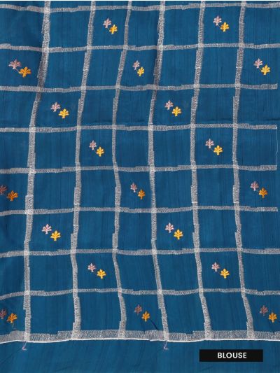 Gracecharm Semi Tussar Window Check Floral Butta Saree with Floral Panel Border
