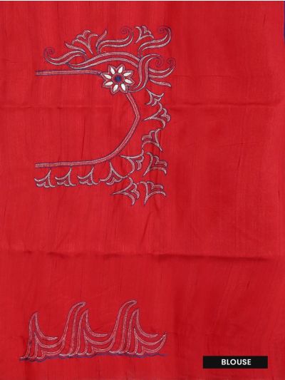 Gracecharm Semi Tussar Wave Border Saree with Curved Leaf Butta Design