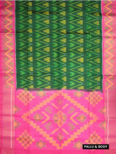 Gracecharm Pure Soft Silk Geometric Ikat Motif with Contrast Border Saree