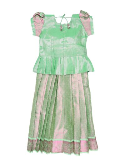 Charming Girls Mint Green Readymade Art Silk Pattu Pavadai Set