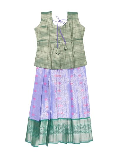 Charming Girls Sage Green Art Silk Pattu Pavadai Set