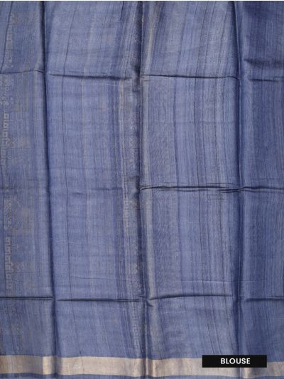 Graceful Essence Tussar Silk Geometric Panel Stripe Floral Butta Print Saree