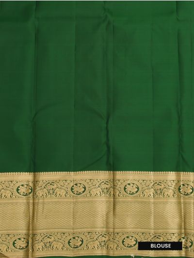 Gracecharm Pure Silk Geometric Check Jaal Elephant Peacock Zari Border Saree