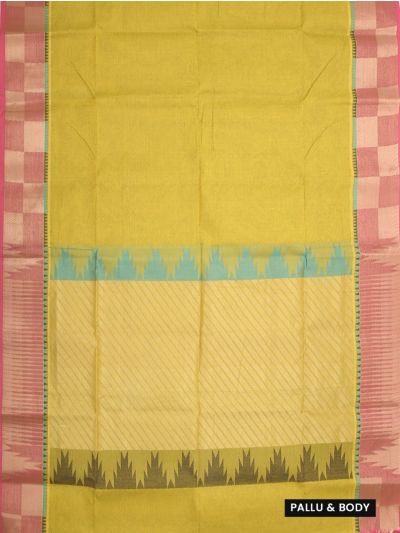 Gracecharm Kovai Cotton Floral Ogee Jaal Stripe Temple Pallu Check Saree