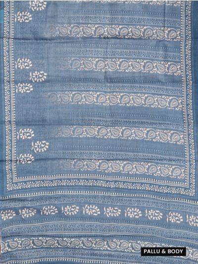 Gracecharm Semi Tussar Paisley Vine Stripe Leaf Vine Border Printed Saree