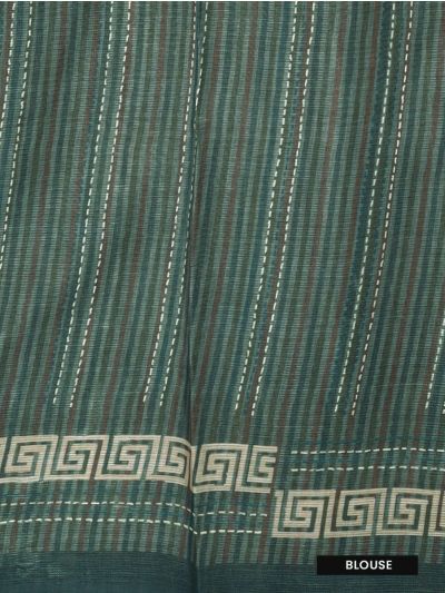 Gracecharm Semi Tussar Floral Sprig Greek Key Panel Pallu Printed Saree