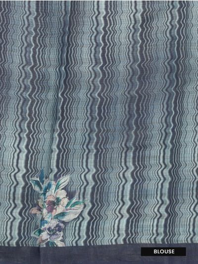 Gracecharm Semi Tussar Floral Cluster Contour Wave Printed Saree