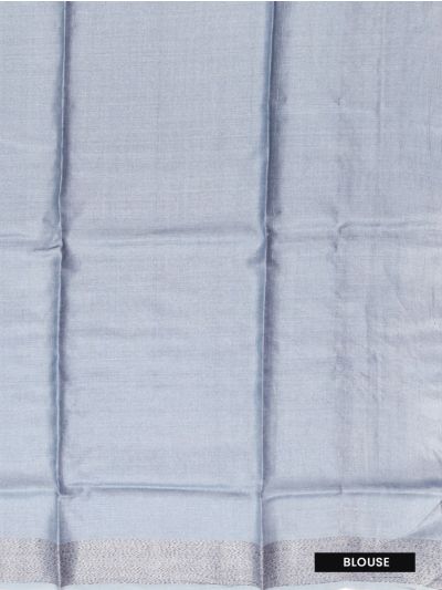 Graceful Essence Tussar Silk Circle Print Silver Butta Zari Border Saree