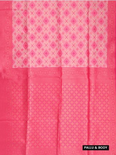 Gracecharm Semi Dupion Geometric Cross Diamond Floral Lattice Pallu Saree