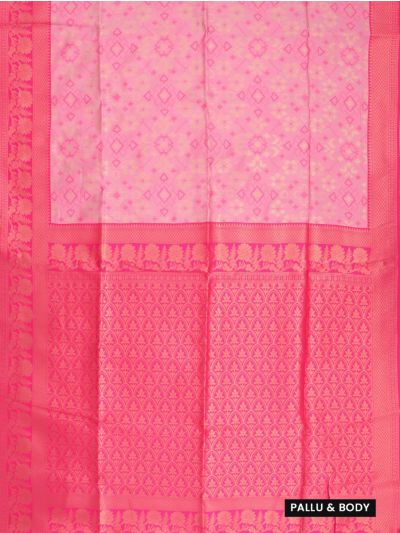 Gracecharm Semi Dupion Floral Scroll Diamond Butta Leaf Ogee Pallu Saree