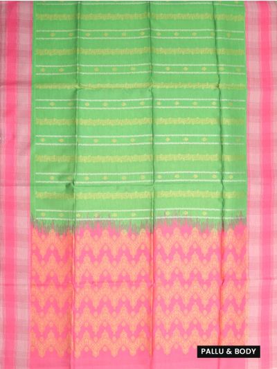 Gracecharm Art Dupion Floral Stripe Temple Arch Pallu Check Border Saree